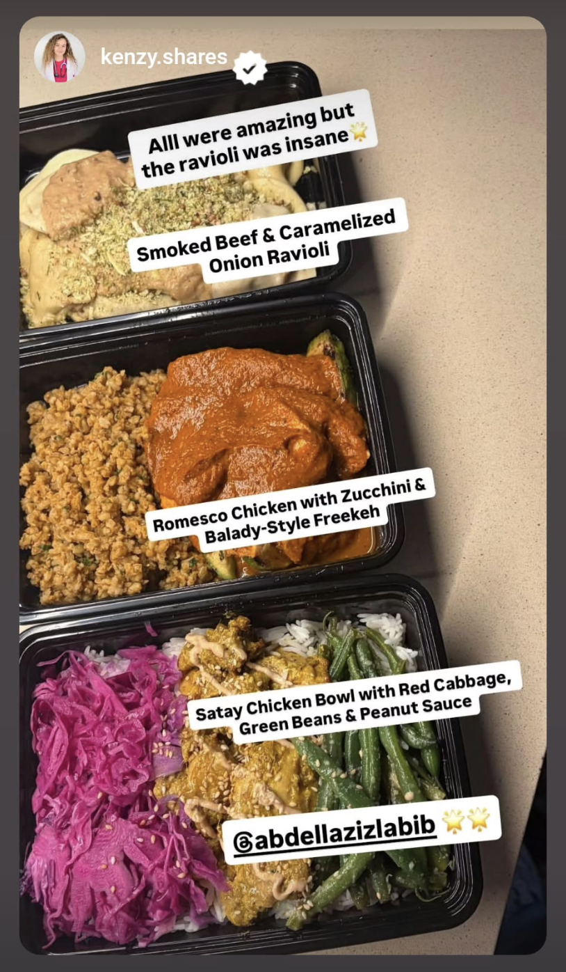 Instagram story from @kenzy.shares featuring a THYME meal.