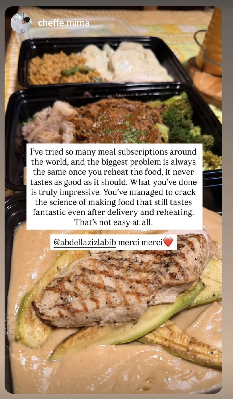 Instagram story from @cheffe.mirna featuring a THYME meal.