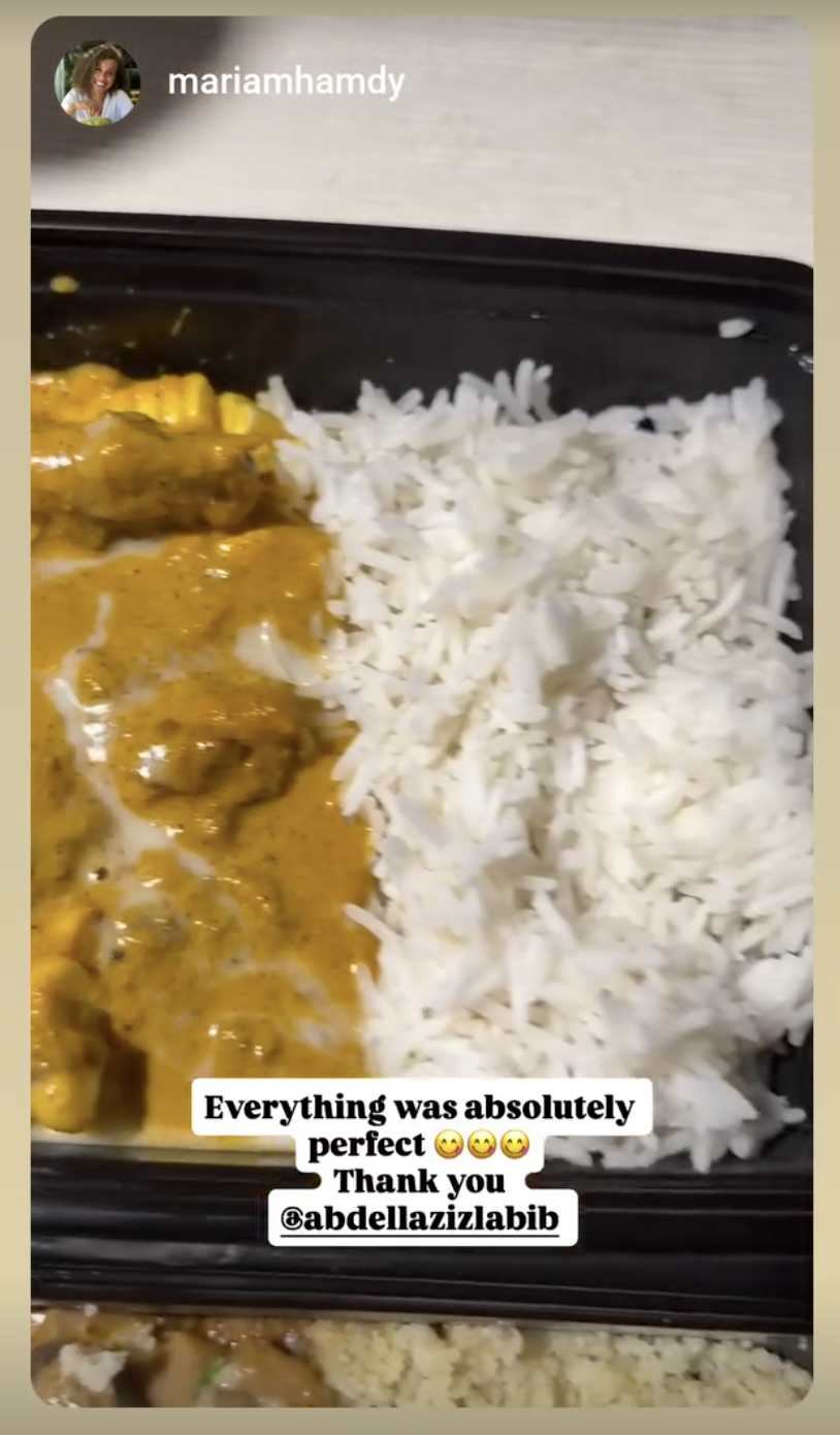 Instagram story from @mariamhamdy featuring a THYME meal.